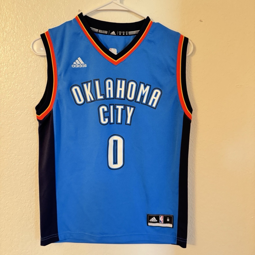 Adidas OKC Thunder Russell Westbrook Youth Medium Jersey 0 Blue NBA Basketball